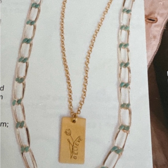 jBloom Design Fashion Trendy Jewelry Lillian Mint Green Gold Stainless Necklace - Picture 4 of 5